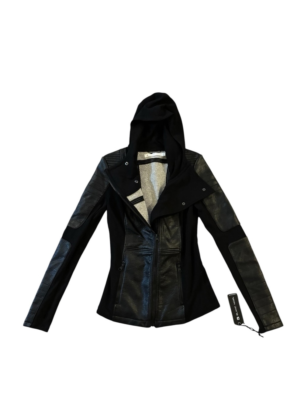 NWT Blanc Noir Asym Vegan Leather Hooded Moto Jacket Small